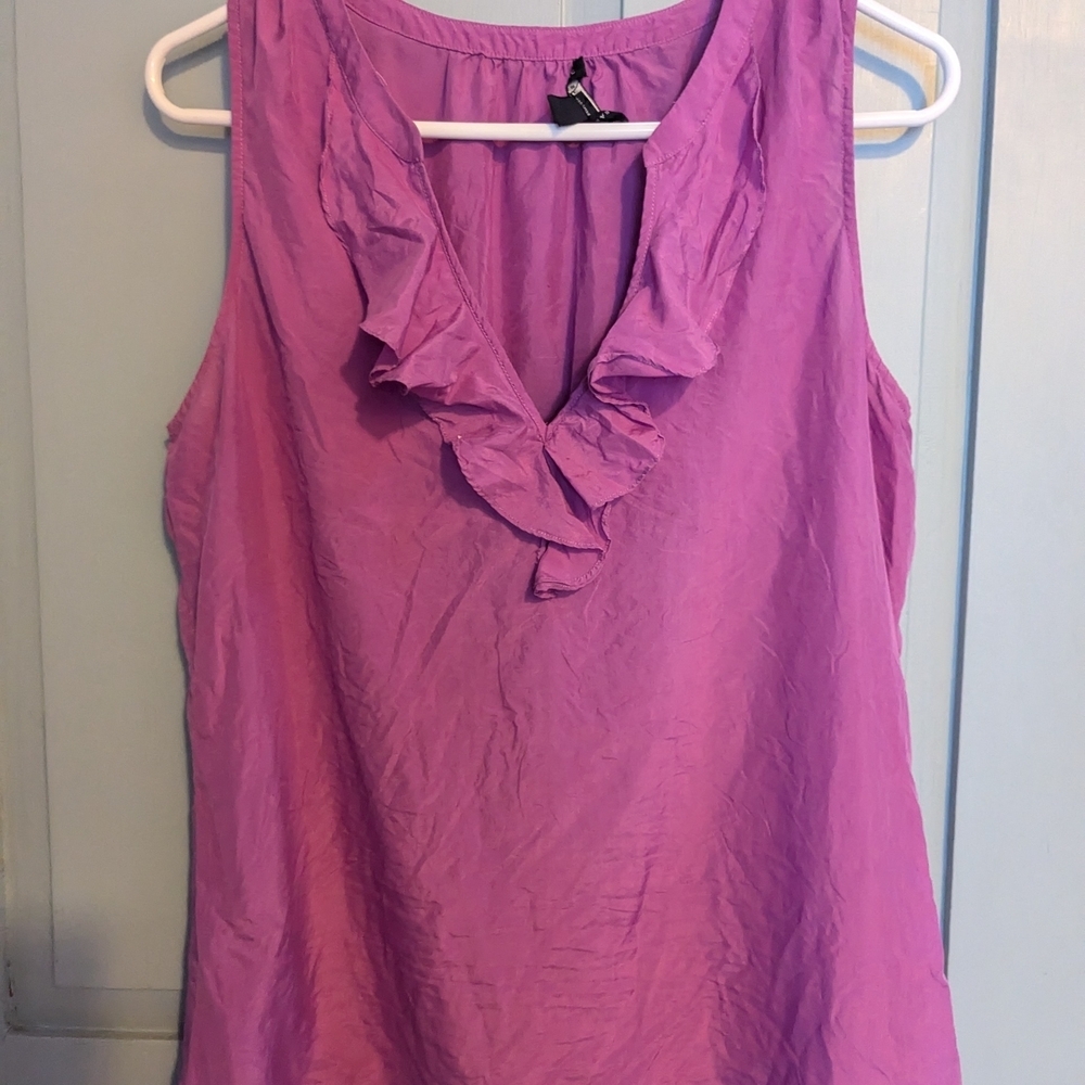 🩷 J.Crew M Silk Top  Ruffled Pink Sleeveless ultra feminine day to night - Picture 2 of 8